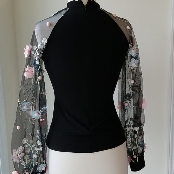 🌞Unique October Love Sheer Flower Sleeves Spring Top Sexy - Picture 8 of 9